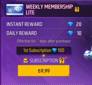 Free Fire Weekly Lite price in Bangladesh showing in-game membership cost